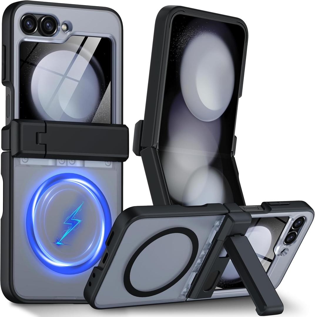 for Samsung Galaxy Z Flip 6 Case Compatible with Magsafe [Hinge Protection Kickstand][Built-in Screen Protector] 12FT Military Shockproof Full Body Phone Case for Galaxy Z Flip 6 (Black)