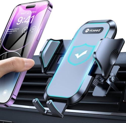 VICSEED Upgrade Car Phone Holder(Super Stable Metal Clip) Air Vent Car Cell Phone Mount Stand(Non-Slip Silicone & Never Fall Off) Hands Free Vehicle Cradle for iPhone 16 15 Pro Max and All Smartphone