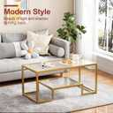 Wolawu Coffee Table Gold Glass Coffee Table for Living Room,2 Tiers Rectangle Center Table with Ribbed Glass Top and Sturdy Metal Frame,Modern Glass Accent Table for Bedroom Home Office, 39.3 x 18.89 x 17.71 inches