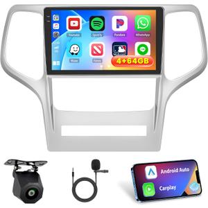 [4+64GB] Android 15 Car Radio for Jeep Grand Cherokee 2008-2013 with Wireless Carplay/Android Auto, 9 Inch HD Touchscreen Car Stereo with GPS WiFi Bluetooth FM/RDS EQ SWC Backup Camera MIC