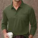 MAGCOMSEN Men's Polo Shirts with Pocket Long Sleeve Golf Quick Dry Shirts Performance Athletic Work Casual Collared Shirt (Green, XXL)