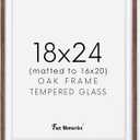 Fun Memories 18x24 Wood Frame, Natural Solid Oak Wood Poster Frame 24 x 18 with Tempered Glass, Wood Picture Frame 18 x 24 for Posters, 18''x24'' Matted Frame for 16x20 Picture, Walnut Color