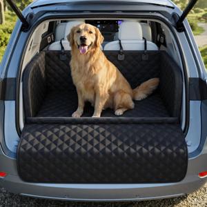 Pecute SUV Cargo Liner for Dogs, Water Resistan Pet Trunk Cover with Soft Cushion, Non-Slip Dog Back Seat Mat for SUVs Sedans with Bumper Flap Protector, Padded, Black