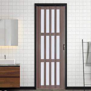 32X80in Accordion Door Interior,PVC Sliding Folding Doors with Lock,Divider Door with Hardware,Brown Waterproof