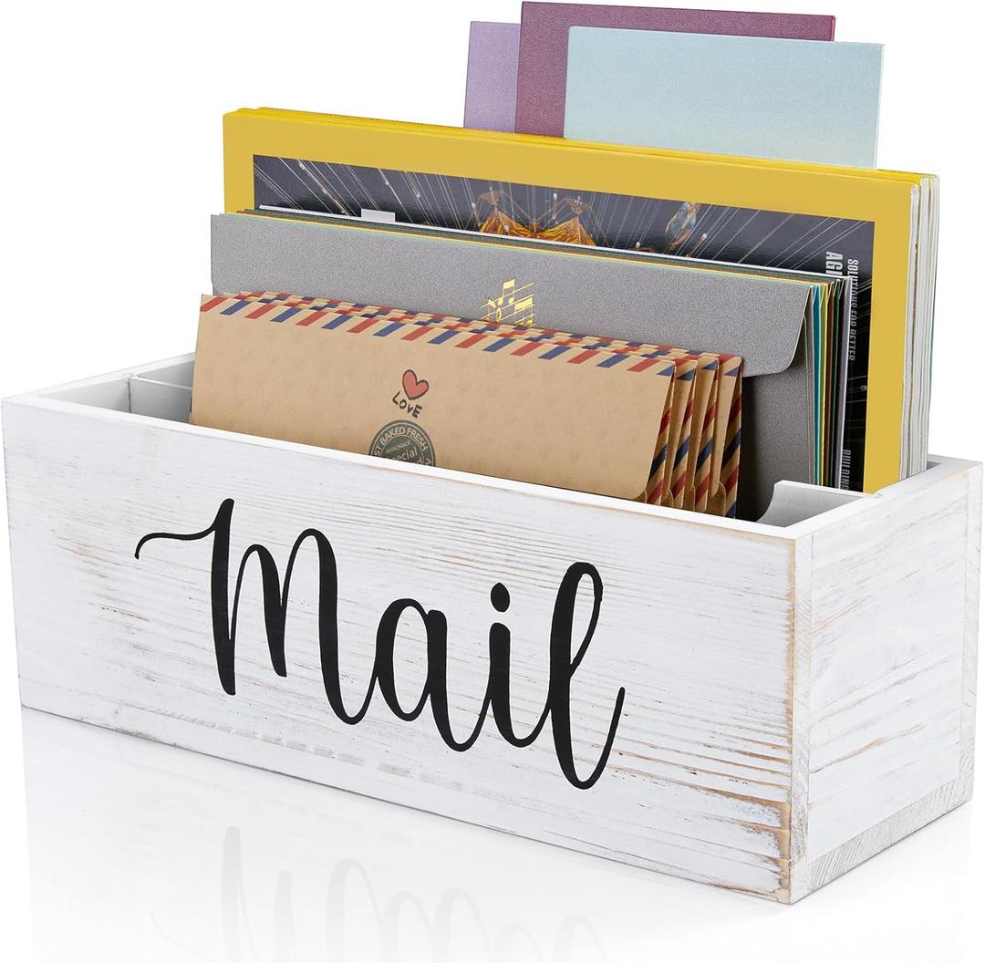 DRASTAR Mail Organizer Countertop, Mail Holder Wall Mount, Retro White Mail Sorter Organizer, Envelope Holder for Home Office (2 Slots)