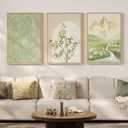 Framed Sage Green Landscape 3 Piece Wall Art for Living Room, Neutral Beige Mountain Botanical Print Canvas Artwork for Walls, Modern Nordic Rustic Nature Wall Decor for Bedroom Home Office, 16x24 In, 16" W x 24" H x 3Pcs