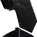 DiBanGu Mens Sequin Skinny Tie and Pocket Square Set,Shiny Solid Necktie Formal Satin Slim Ties for Party Wedding (Black)