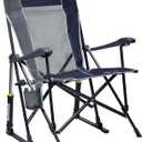 GCI OUTDOOR RoadTrip Rocker Camping Chair | Portable, Folding Rocking Chair with Solid, Durable Armrests, Drink Holder & Comfortable Extended Backrest  Indigo Blue (Midnight)
