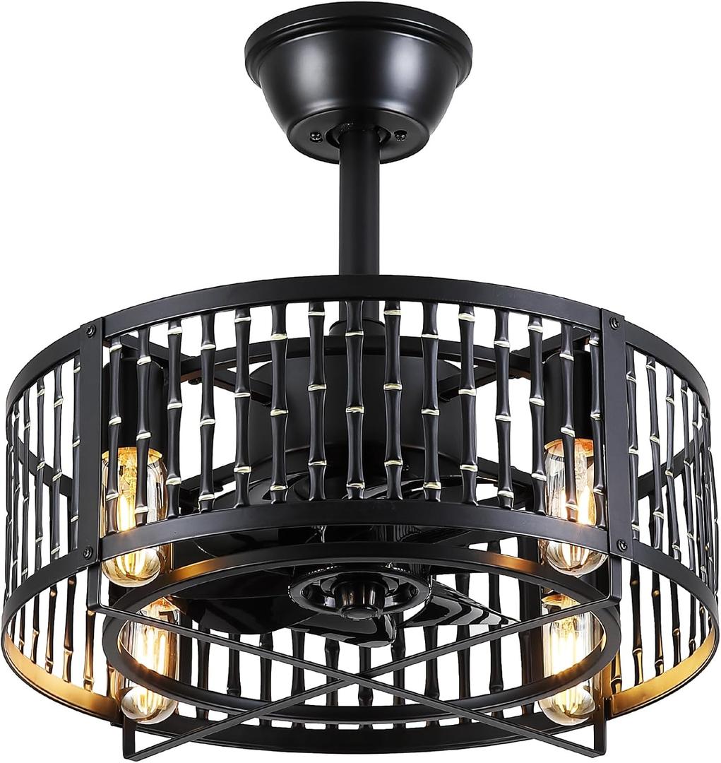 Dannilong Caged Ceiling Fan with Light, 18 Inch Black Fandelier Ceiling Fans for Kitchen Bedroom Outdoor, Remote Control, Reversible Dannilong Caged Ceiling Fan with Light, 18 Inch Black Fandelier Ceiling Fans for Kitchen Bedroom Outdoor, Remote Control, Reversible