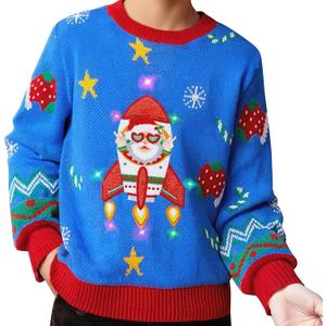 Meland Kids Ugly Christmas Sweater - Light Up Funny Holiday Pullover - Cute Xmas Sweater for Boys & Girls Age 5-16 Year Old (Blue)