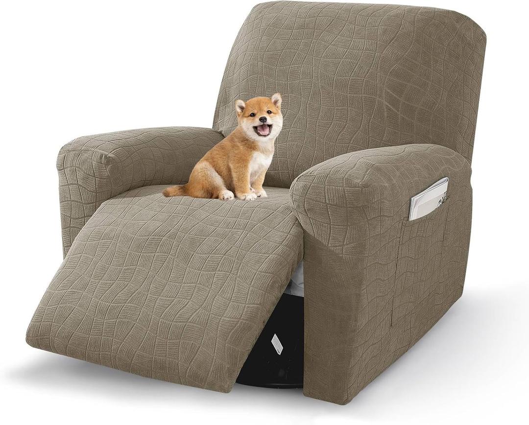 MAXIJIN Waterproof Recliner Covers for Large Recliner 3 Pieces Oversized Recliner Chair Covers, Washable Lazy Boy Reclining Slipcovers with Pockets for Pet, Kids (XL Recliner, Khaki New)