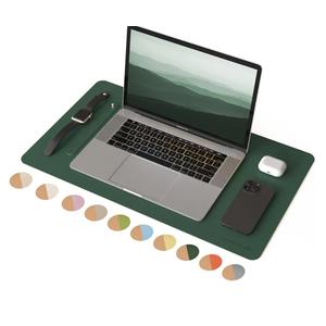 RENMTURE Dual-Sided Large Desk Pad, Faux Leather Natural Cork Mouse pad, Desk Accessories Protector, for Office and Home Work (Deep Green 32"x16")