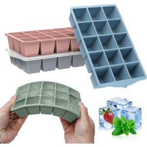 FANYITY Silicone Ice Cube Tray with Lid, Mixed, Pack of 4 Ice Cube Moulds, Silicone Mould, BPA-Free, Stackable Ice Cube Tray, Ice Cube Trays for Baby Porridge, Cocktail, Whiskey, Coffee