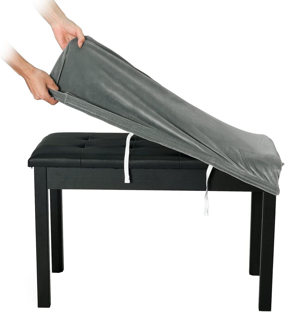 SINOSSO Soft Velvet 2-Person Piano Bench Cover, (27.5"- 36.5") L x (12"- 16") W Rectangle Stretch Washable Stool Upholstered Protector Slipcover, (M, Dark Grey)