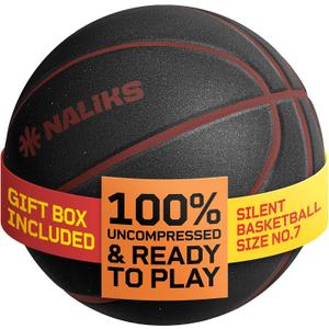 Silent Basketball Size 7, 29.5 Airless Indoor Basketball | Gift Box Included, Pro PU Foam Basket Ball, for Quiet Dribbling Indoor, Real Grooves, 90% Bounciness, 12.7 Oz, Black Color