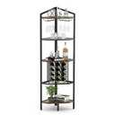 HIDODO Corner Wine Rack 5 Tier Wine Racks Freestanding Floor with Glass Holder and Bottles Wine Storage, Corner Bar Cabinet for Dining Room, Kitchen, Rustic Brown