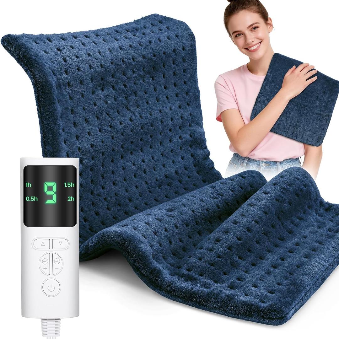 Heating Pad for Back Pain, Electric Heat Pad with 9 Heat Levels & 4 Auto-Off Timers, Portable Heating Pad for Period Cramps, Shoulder, Neck, Machine Washable, Gifts for Women and Men, Blue, 24''12''
