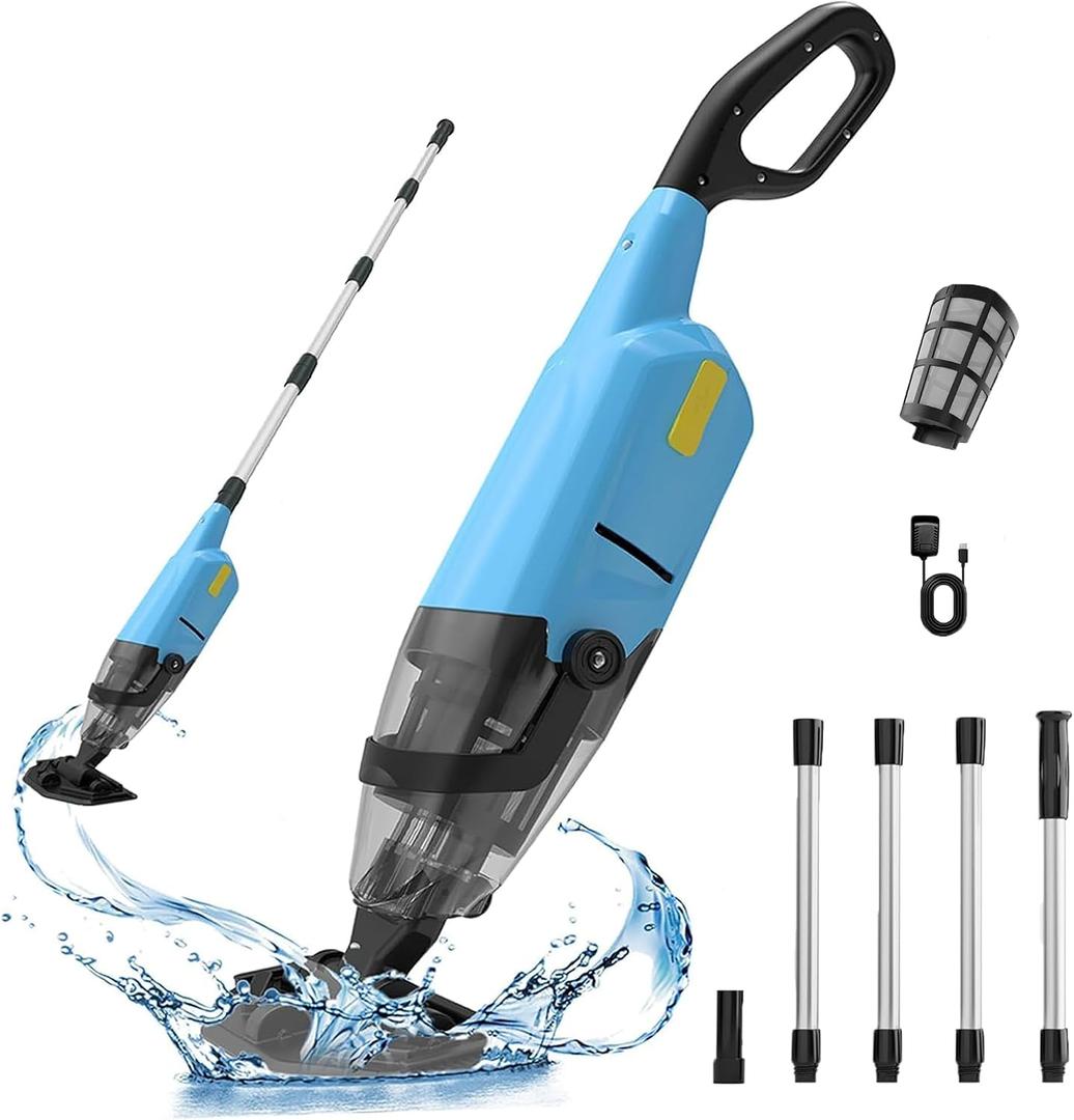 Pool Vacuum for Above Ground Pool, Cordless Handheld Rechargeable Pool Cleaner, 18 GPM Powerful Suction, 60 mins Runtime, 120m Fine Filter, Leaf Vacuum Ideal for Inground Pool, Spa & Hot Tubs