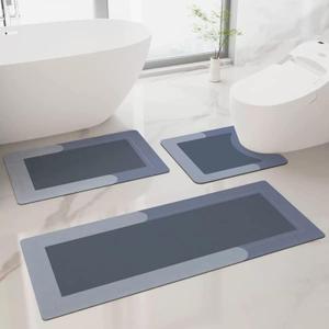 3 PCS Bath Mat, Diatom Mud Mat, Non Slip Mat, Thin Bathroom Rugs Fit Under Door, Quick Dry Bathroom Floor Mats, Shower Rug for in Front of Bathtub and Toilet, Shower Room, Sink (Blue)