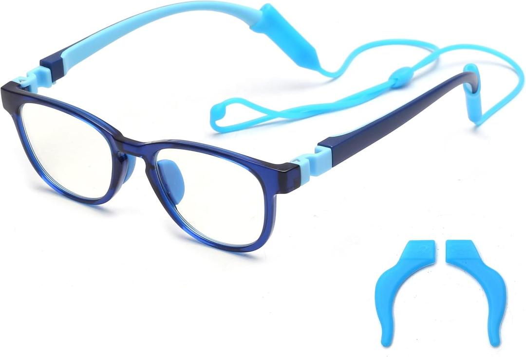 JM Kids Blue Light Glasses, Computer Gaming Grasses for Girls Boys Age 3-10, Anti Blue Ray TR90 Eyeglasses (Blue (Square Style))