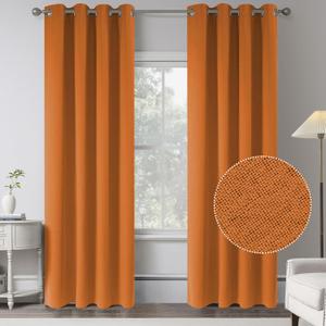 Russet Orange 100% Blackout Linen Curtains,84 Inch Length 2 Panels Bedroom Curtains Blocking All Sun Light Thermal Insulated - Pumpkin Hallowmas Decor Curtain Drapes for Living Room,W 52 x L 84 Inch