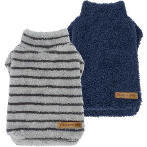 Fitwarm 2 Pack Striped Fleece Dog Sweater, Warm Winter Dog Clothes for Small Dogs Boy Girl, Fuzzy Pet Outfit, Doggy Pullover Jumper, Grey, Navy, XL
