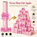 2 x HURUC Pink Star Wrapping Roll 17" x 82ft Gold Star Design, Kraft Wrap