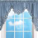 Collections Etc Elegant Cut Out and Embroidered Scroll Window Valance with Rod Pocket Top for Easy Hanging, Blue, 58" X 36"