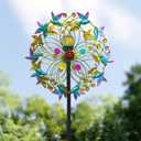 Aombzzj Butterfly Solar Garden Wind Spinners with Light, Bird Metal Yard Wind Spinners with Stake for Outdoor Lawn Decor(18.5'' W x 76.38'' H)