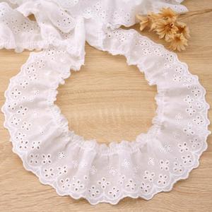 4 Yards Ruffle Trim Eyelet Embroidered Cotton Pleated Lace Trim 2.36" Wide (White)