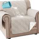 H.VERSAILTEX 100% Waterproof Slipcover Chair Covers Modern Sofa Chair Covers Stay in Place Furniture Protector with Elastic Straps (Chair, French Oak/Beige)