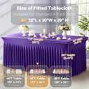 2 Packs Purple Spandex Table Covers 6 Foot, Fitted Stretch Table Cloth with Skirts 72x30 Inch, Wrinkle-Free Floor Length Rectangle Tablecloths for Trade Show Weddings Parties Banquets Events