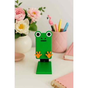 Cute Frog Phone Stand, Green Desktop Mobile Device Holder with Orange Feet, Decorative Animal Design for Home Office