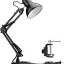 PowerKing Metal Swing Arm Desk Lamps, Adjustable and Flexible, Feading with Base and Clip 2-in-1 Function, Fit E26&E27 Bulbs Base, Application in Bedroom Living Room, Office Home (Black)