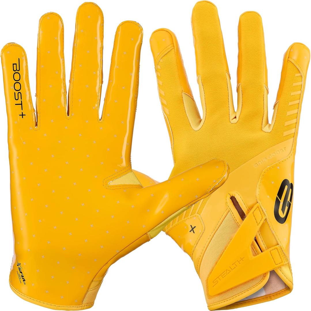 Grip Boost Football Gloves - Solid Stealth 6.0 Boost Plus Sticky Technology - Adult and Youth Football Gloves for Wide Receiver - Men's and Boys Sizes