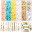 LFLIUN DIY Jewelry Making Kit Clay Beads Bracelet Making Kit, Flat Preppy Beads for Friendship Bracelets, Polymer Clay Beads Crafts Gifts