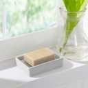 TOPSKY Ceramic Soap Dish Holder Stainless Steel for Bathroom, Double Layer, Self-draining Soap Tray, Say No to Mushy Soap, Easy Cleaning. (White)
