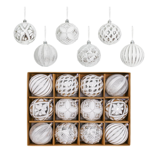 Lanpn 6 Pcs 6" Large Christmas Balls Ornaments, Outdoor Xmas Tree Hanging Decorations, Shatterproof Christmas Ball Ornament Set for Home Winter Holiday, Assorted Relief Pattern, White & Silver