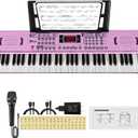 Electric Piano Keyboard, Digital 61 Key Piano Keyboard Kids with Speaker Microphone & Music Sheet Stand, Gift for Children Early Education Beginners, Pink