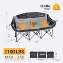 KingCamp 3 Person Camping Chair, Oversized 1100lbs Heavy Duty Loveseat for Adults Portable Folding XL 2 Person Couch Padded Comfortable Three Seat with Cup Holder for Outdoor Lawn Backyard, Black/Grey