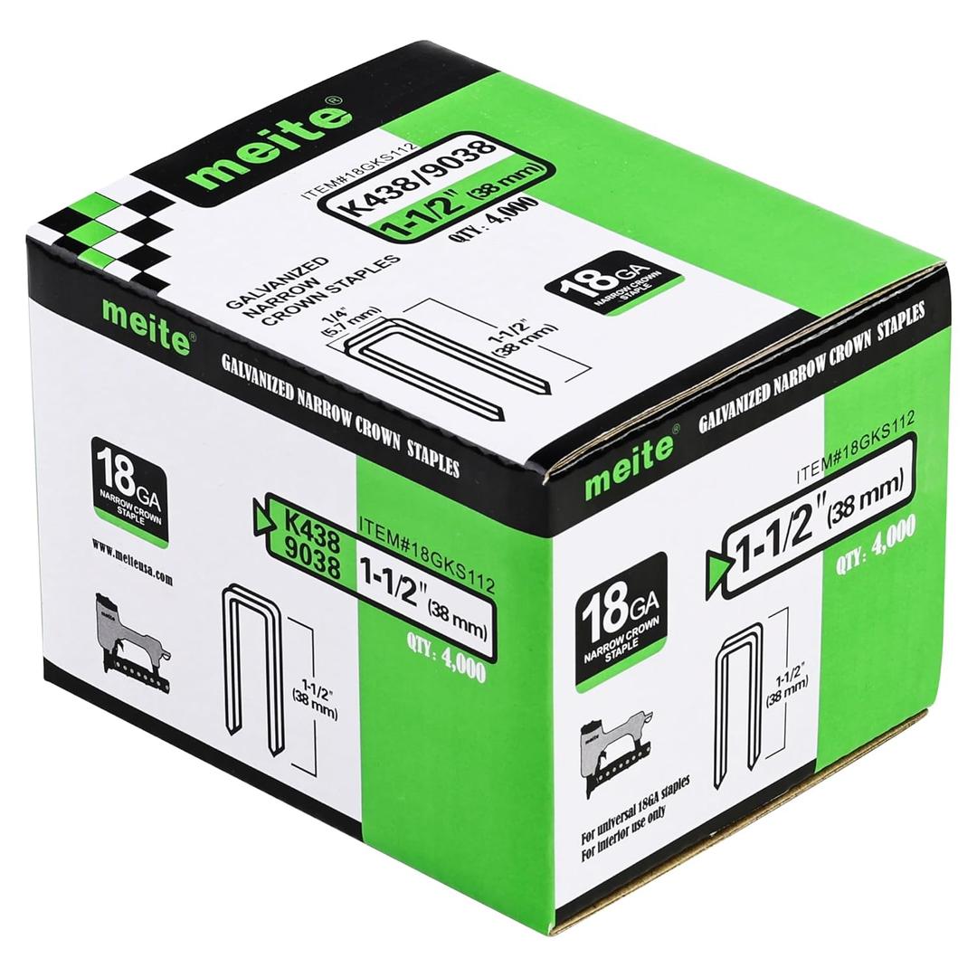 Meite 18 Gauge 1/4-Inch Narrow Crown Staples, 1-1/2-Inch Length Galvanized Staples for Heavy Duty and Upholstery (4,000 Counts)