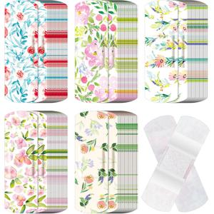 120 Pcs Fabric Adhesive Flexible Bandages Bulk Assorted Shapes and Patterns Small Colorful Pretty Fabric Bandages with Non Stick Pad 3 x 1 Inch for Cuts Wound Scrapes Women(Flower)