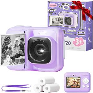 Instant Print Camera for Kids, Christmas Birthday Gifts for Girls Boys Age 3-12, TYPONOS Kids Cameras, Portable Toy Camera for 3 4 5 6 7 8 9 10 Year Old Girl with 32GB SD Card, Purple, 1 Count