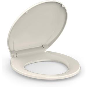 Round Toilet Seat Slow Close, Quiet Toilet Seat Cover with Never Loosen Durable Toilet Seat Lid Easy to Install & Clean, Polypropylene (PP), 17" Round Almond