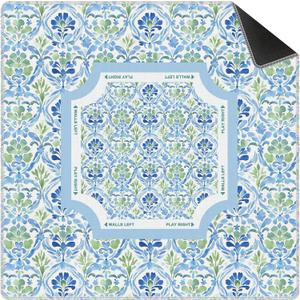 Chinoiserie Blue and Green Floral Mahjong Mat 31.5 x 31.5 Inch, Grandmillennial Flower Non-Slip Noise Reduction Gaming Mat for American Mahjong, Poker, Card Games, Board Games and Dominoes