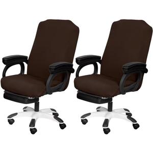 SARAFLORA 2 Pack Office Chair Cover, Stretchable Desk Chair Cover Removable Computer Chair Cover for Office Chair with Zipper Universal Spandex Rotating Chair Cover Anti-dust Chair Slipcover,Brown