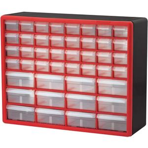 Akro-Mils 44-Drawer Plastic Drawer Storage Cabinet for Garage Organization, Bead Organizer, Building Bricks Storage, Teacher Toolbox, Makeup Organizer, 20-Inch W x 6-Inch D x 16-Inch H, 10144 Red