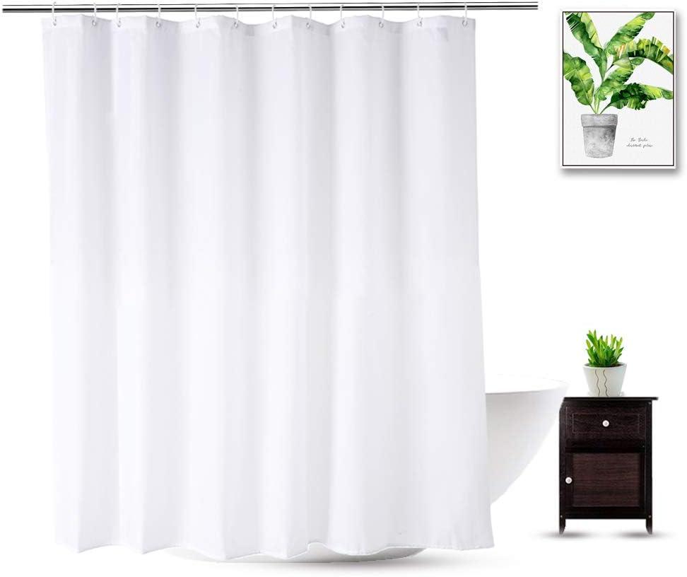 Fabric Shower Curtain Liner 70 x 74 Inch, Water-Repellent Polyester Long Bathroom Shower Curtains Spa and Hotel Quality, Machine Washable, White