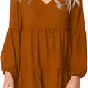 Amoretu Womens Tunic Dress Long Sleeve V Neck Casual Loose Flowy Swing Shift Dresses (Medium, Caramel)