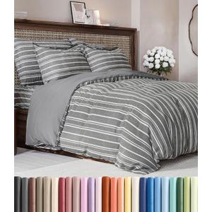 Duvet Cover Cal King Size Set - Extra Soft Cal King Duvet Cover 104" x 98" with 2 Pillow Shams - Hotel Luxury, Easy Care & Fade Free w/ Zipper Closures & Ties - Comfy, Cozy & Breathable (Grey Stripes), California King